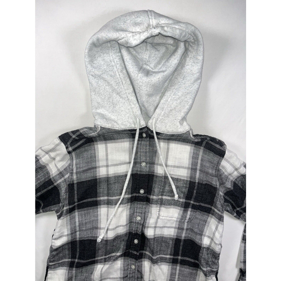 American Eagle Hoodie Women’s Size XS Long Sleeve Button Up Pocket Cotton Plaid - Picture 3 of 7